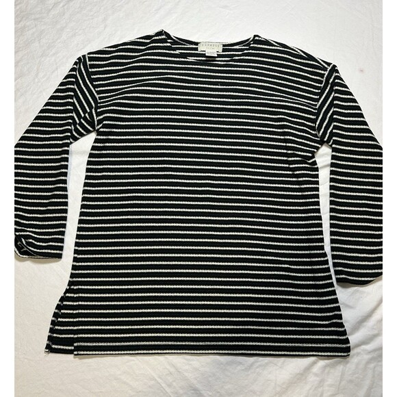 Vintage 90s Express Tricot Long Sleeve Women Sz S Top Black White Striped - Picture 1 of 8